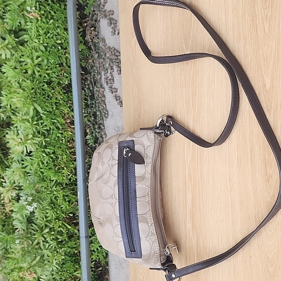 Coach Khaki Signature Sateen w/Front Pocket Top Zip Crossbody Bag - Picture 12 of 15